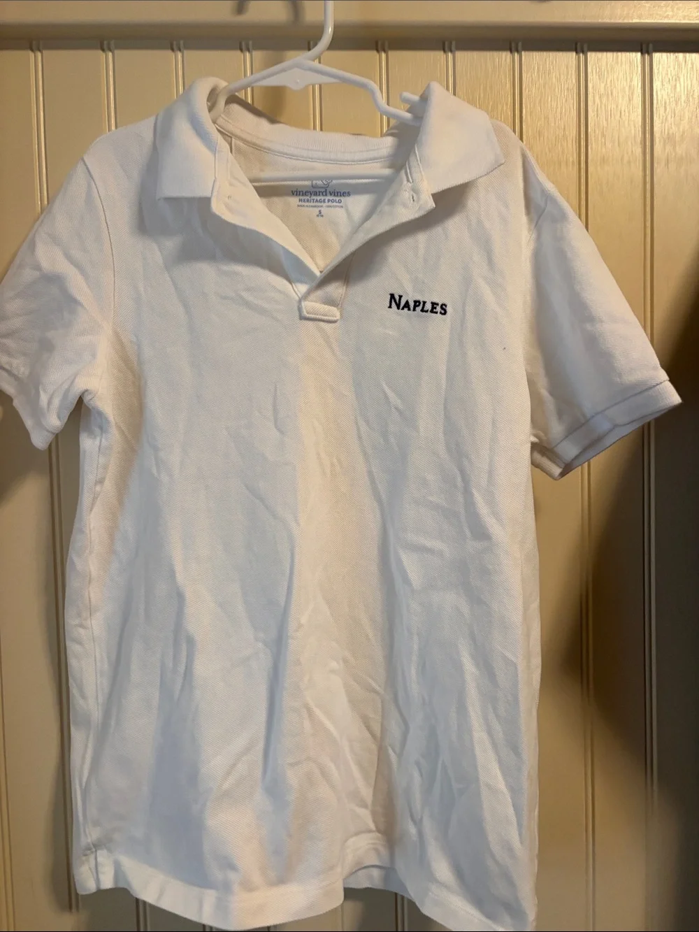 Vineyard Vines White Polo with Navy 'Naples' Embroidery